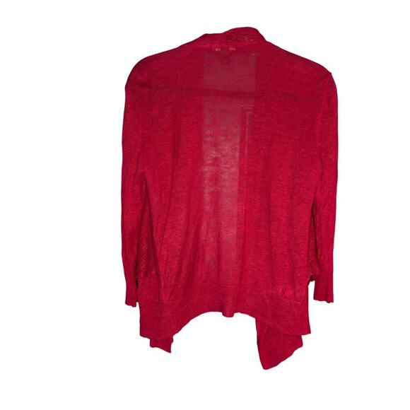 Lauren Ralph Lauren Open Front Red Cardigan Sheer Trim Women's Sz M Linen - Picture 2 of 11